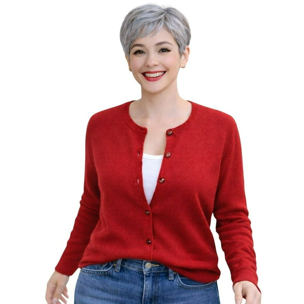 Jaclyn Smith Red 100% Cashmere Button-Front Cardigan Sweater Womens XL